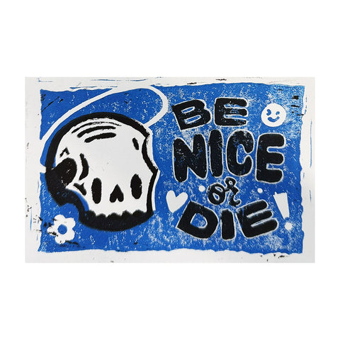 Be Nice or Die! angel skull postcard print